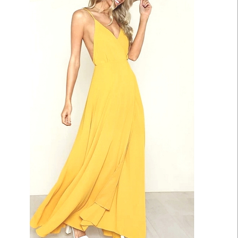 Backless Mustard/Yellow Maxi Dress